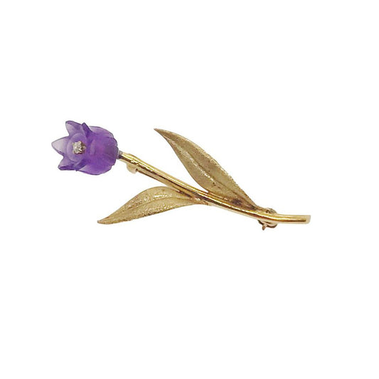 18Kt Gold Amethyst & Diamond Flower Brooch