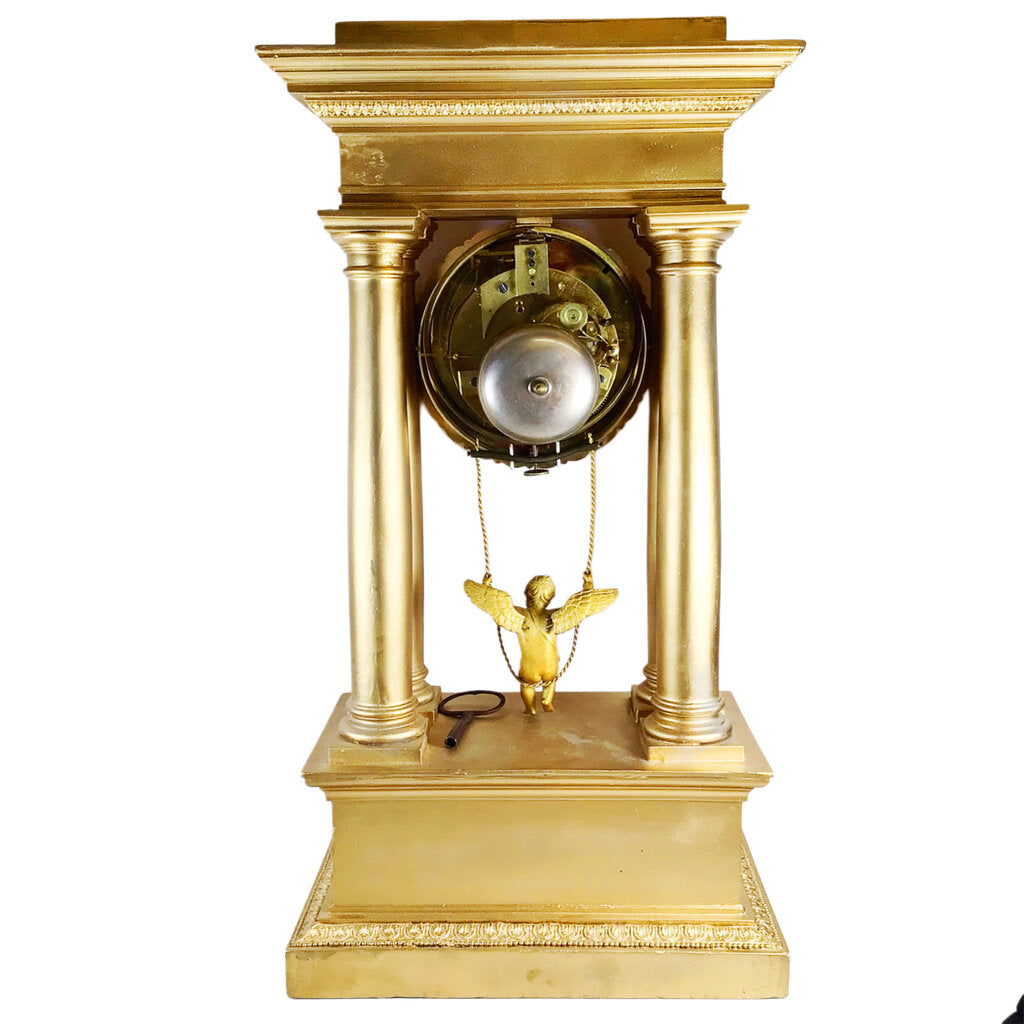 French Empire-Style Portico Clock w/Cupid Pendulum