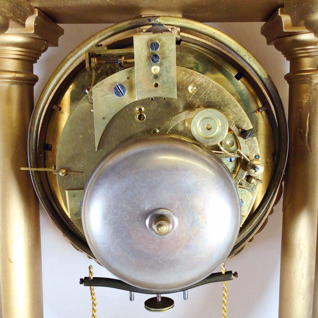 French Empire-Style Portico Clock w/Cupid Pendulum