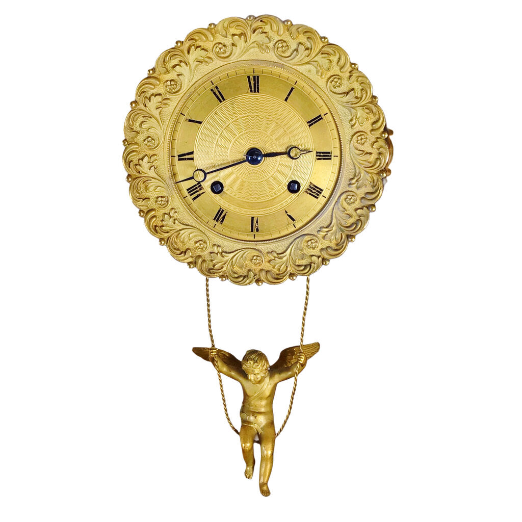 French Empire-Style Portico Clock w/Cupid Pendulum