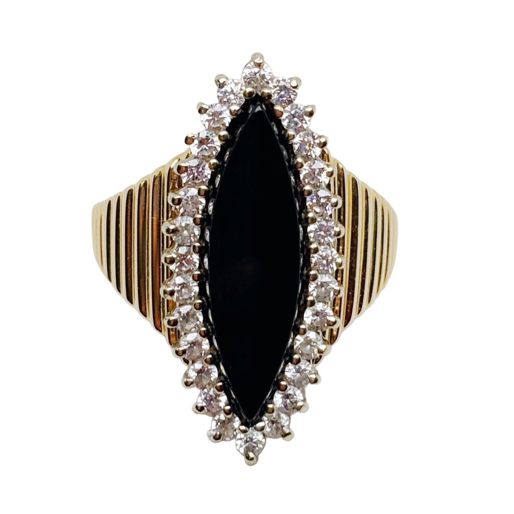 14Kt Gold Ring w/ Onyx & Diamonds