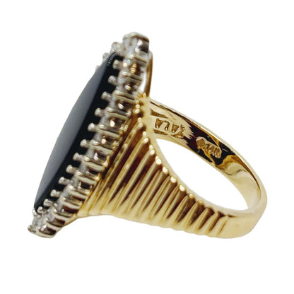 14Kt Gold Ring w/ Onyx & Diamonds