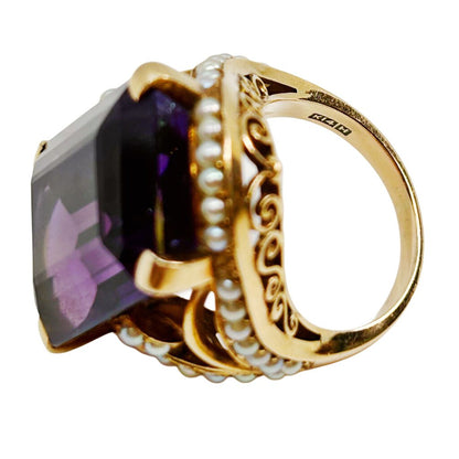 Amethyst & Pearl Ring in 14Kt Gold