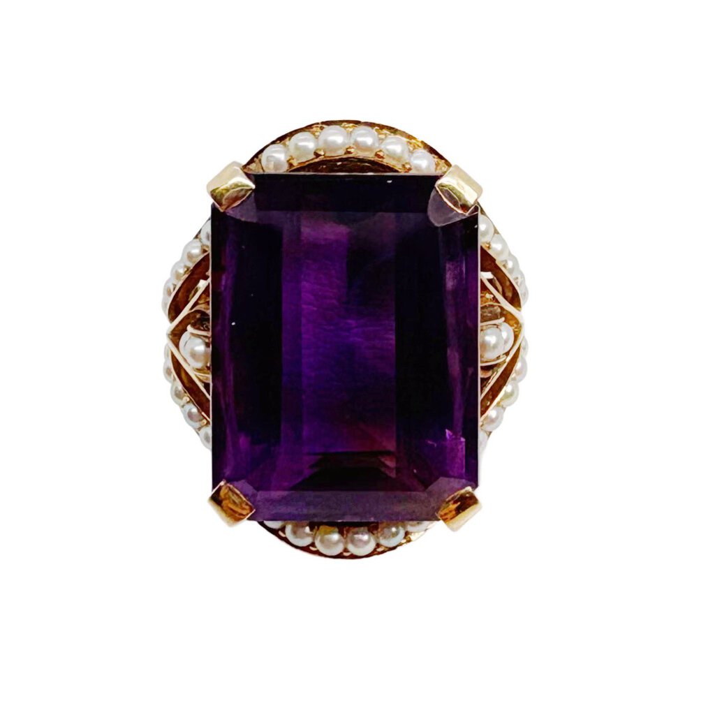 Amethyst & Pearl Ring in 14Kt Gold