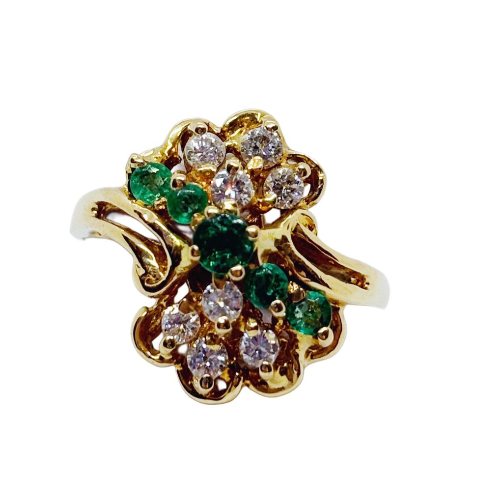 14Kt Gold Ring w/ Emeralds & Diamonds