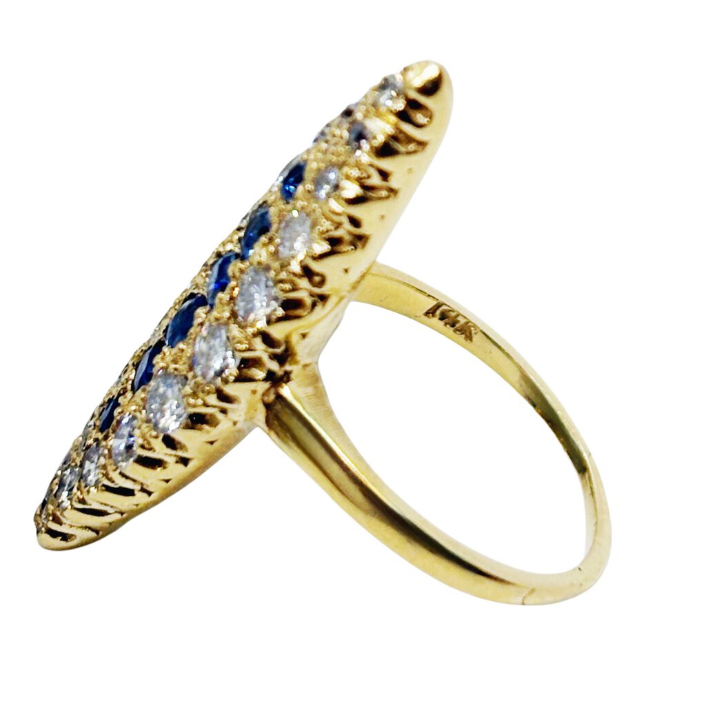 Antique 14Kt Yellow Gold Ring w/ Sapphires & Diamonds