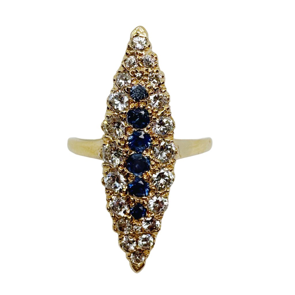 Antique 14Kt Yellow Gold Ring w/ Sapphires & Diamonds