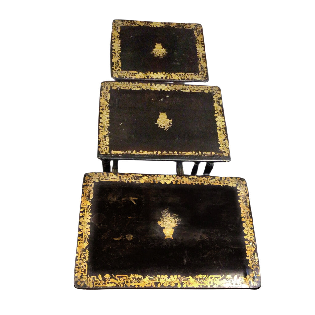 3 Regency-Style Japanned & Gilt Nesting Tables