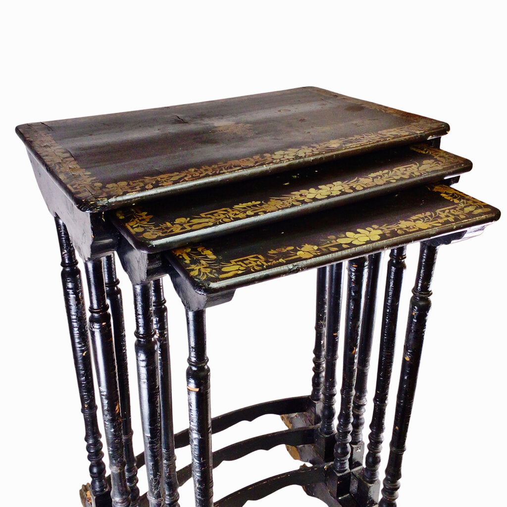 3 Regency-Style Japanned & Gilt Nesting Tables