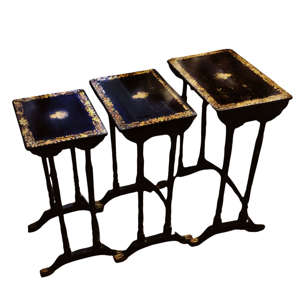 3 Regency-Style Japanned & Gilt Nesting Tables