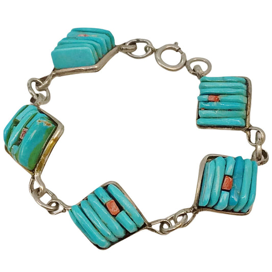 Albert Platero Navajo Turquoise & Silver Chain Bracelet