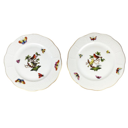 Pair/Herend "Rothschild Bird" Bread & Butter Plates