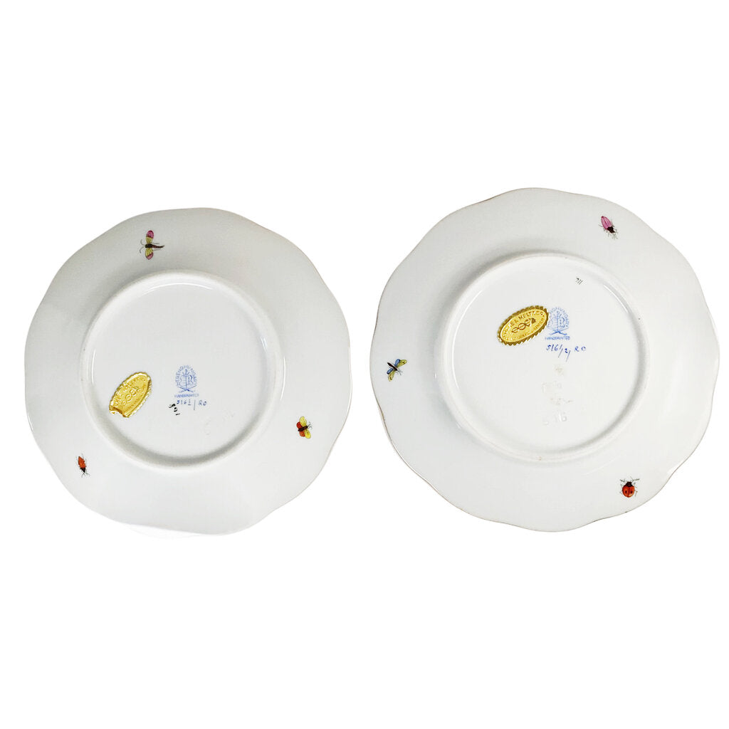 Pair/Herend "Rothschild Bird" Bread & Butter Plates