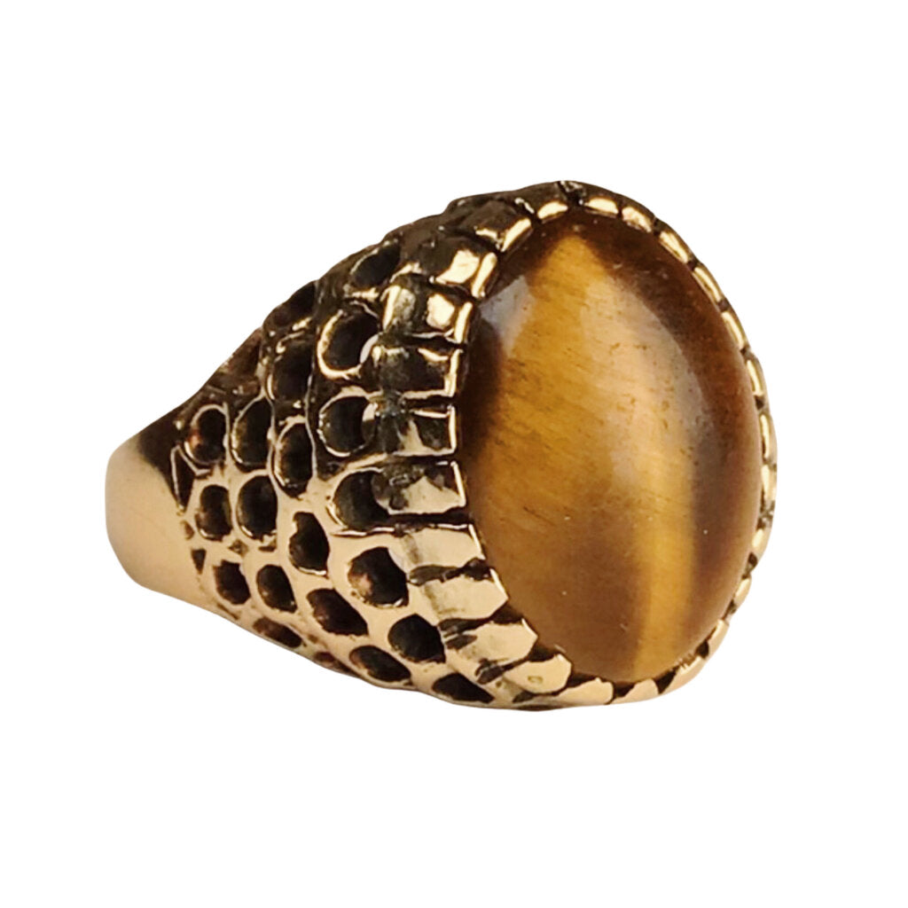 Vintage Tiger Eye Cabochon Ring in 14Kt Gold