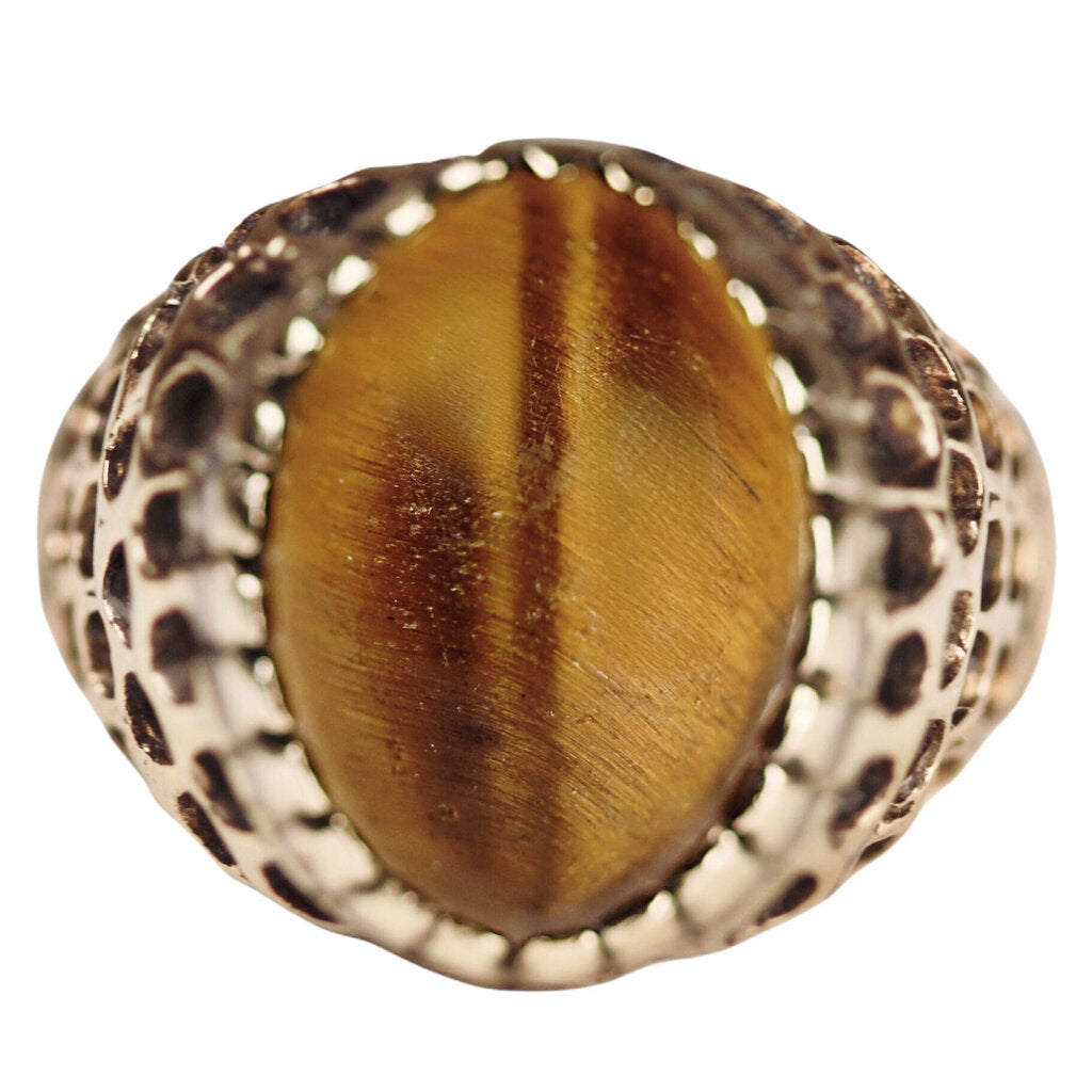 Vintage Tiger Eye Cabochon Ring in 14Kt Gold