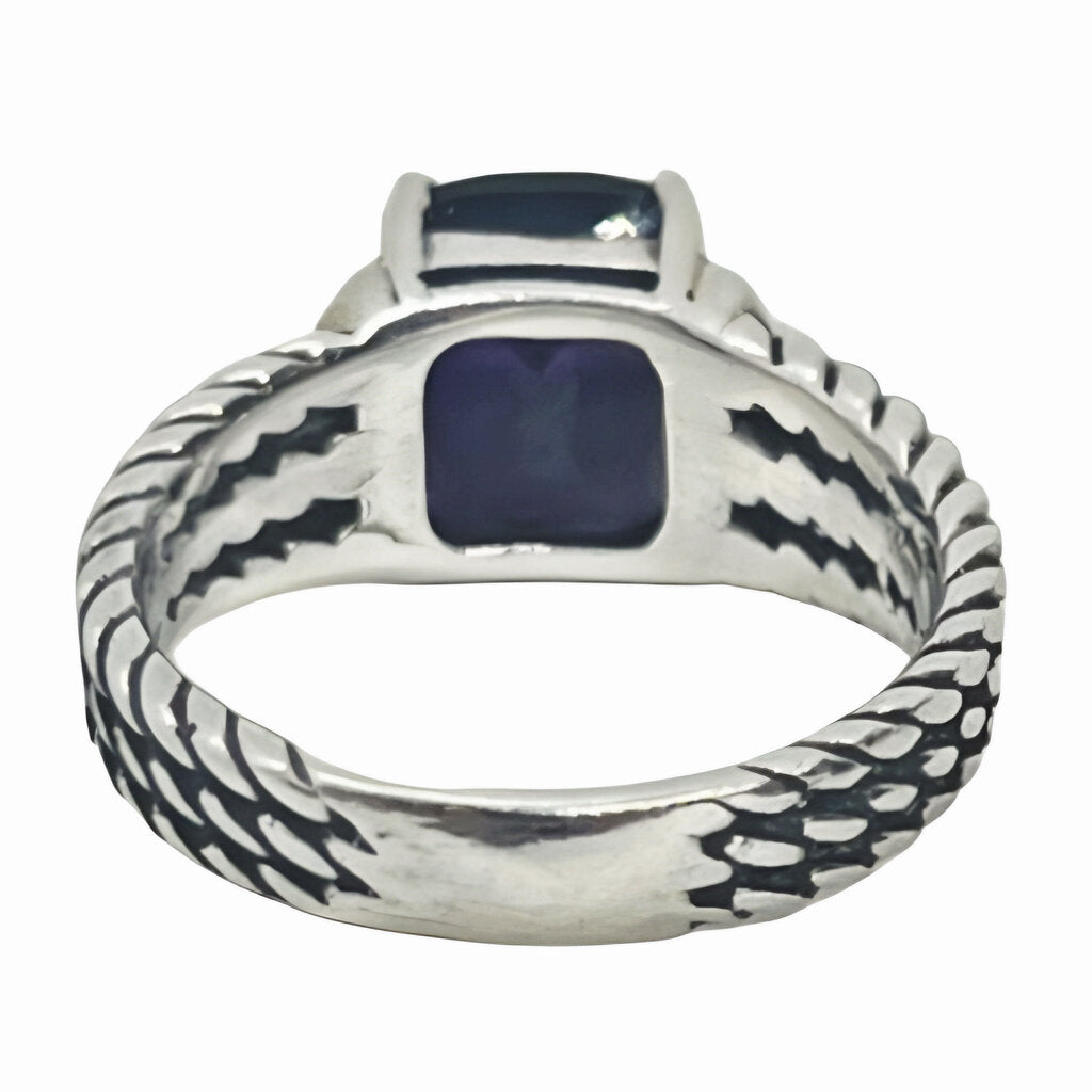 David Yurman Sterling Checkerboard Cut Amethyst & Diamond Ring