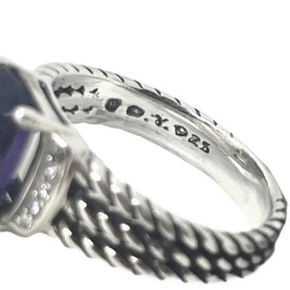 David Yurman Sterling Checkerboard Cut Amethyst & Diamond Ring