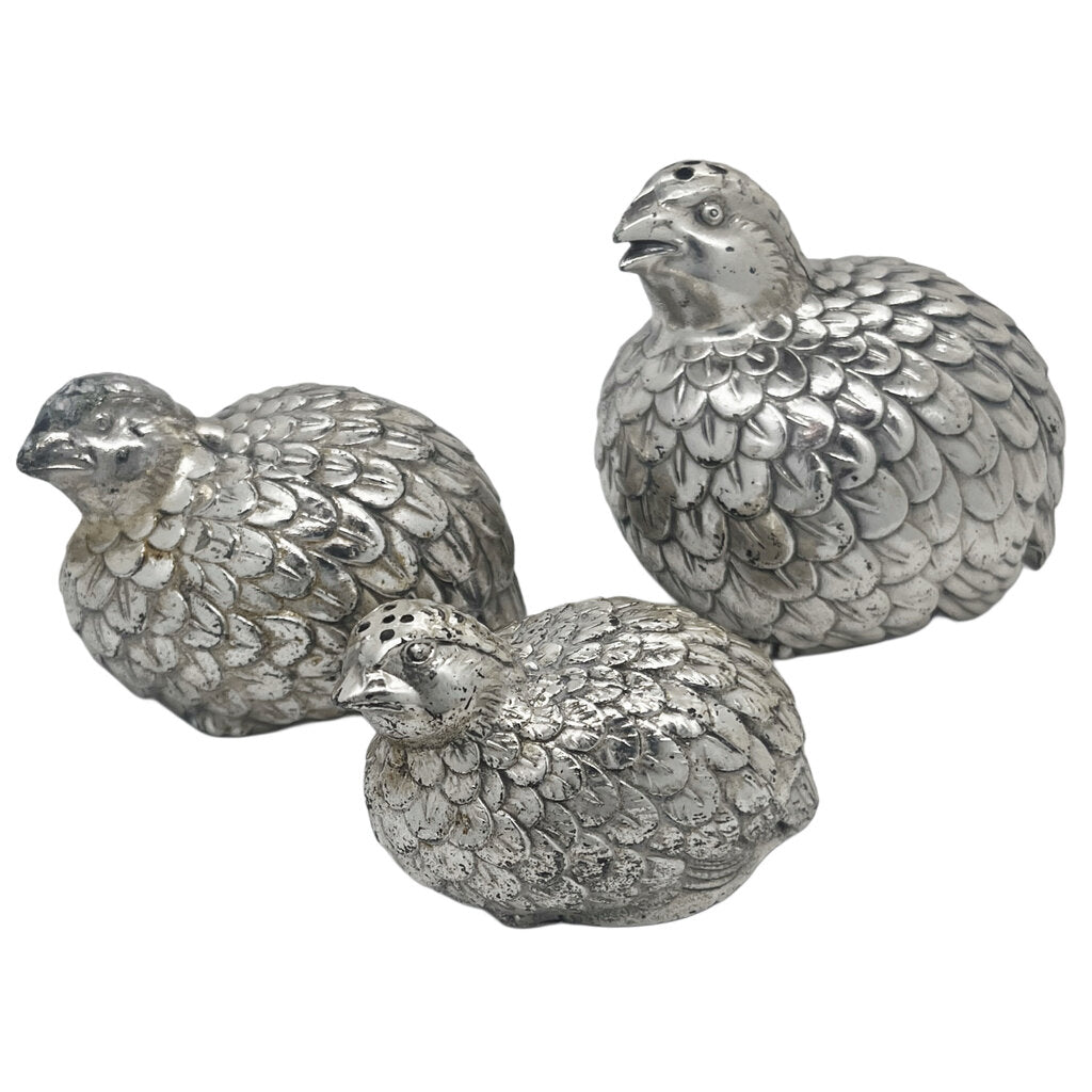 Vintage Silver Plated Quail Salt-Pepper & Sugar Shakers