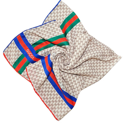 Gucci Brown GG Monogram Blue-Green-Red Striped Scarf