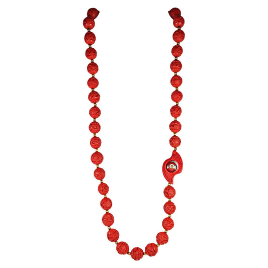 Chinese 20th Red Cinnabar Carved Beaded Necklace