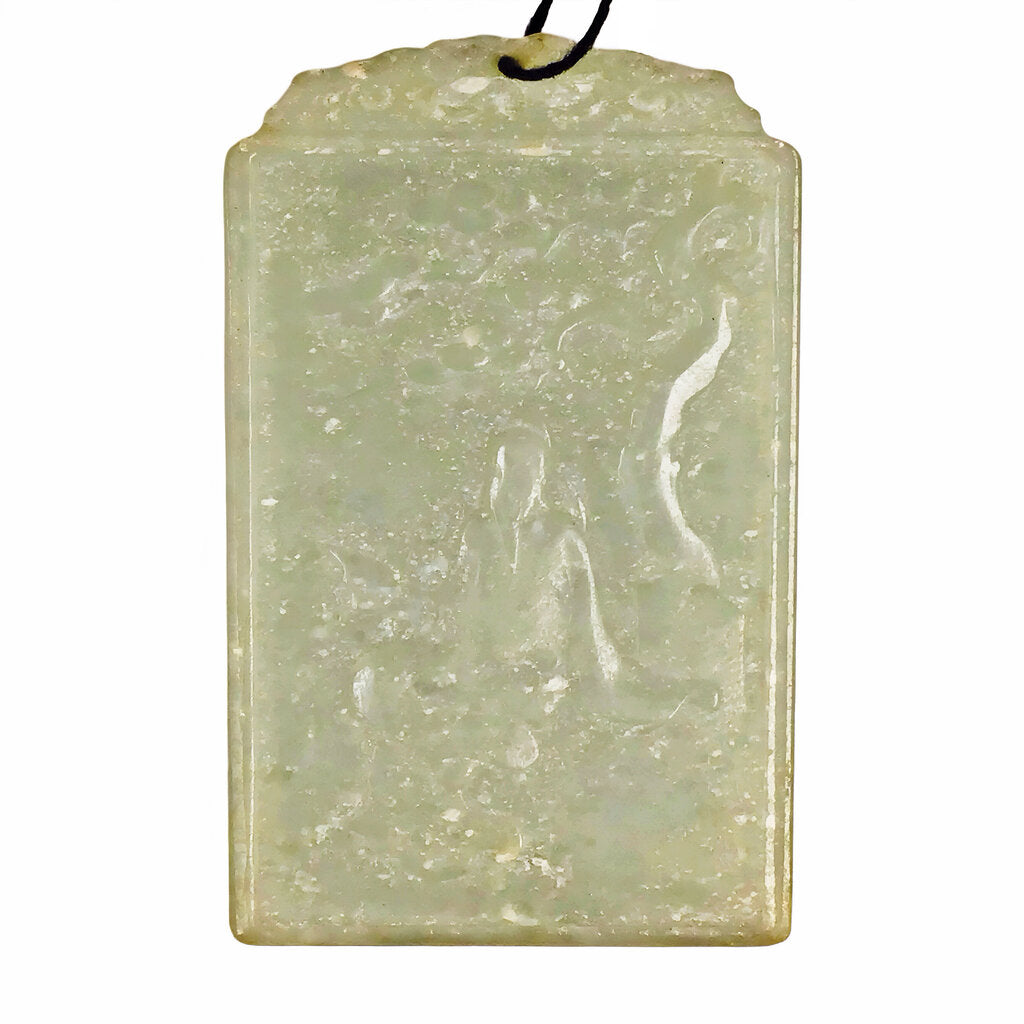 Chinese Celadon Jade Carved Pendant of a Scholar & Script