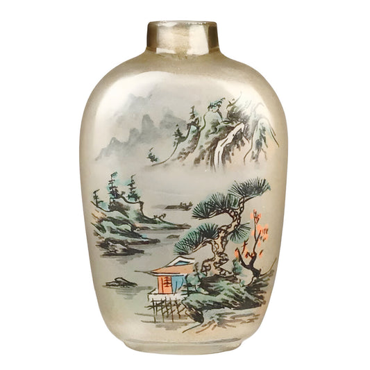 Early 20th C. Peking Glass Snuff Bottle w/ Inside Painting of Landscape