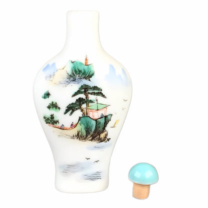 Famille Rose Porcelain Snuff Bottle w/ Painted Landscape