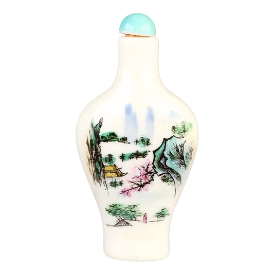 Famille Rose Porcelain Snuff Bottle w/ Painted Landscape