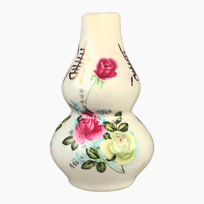 Gourd Shaped Famille Rose Snuff Bottle w/ Painted Flowers & Longevity Characters