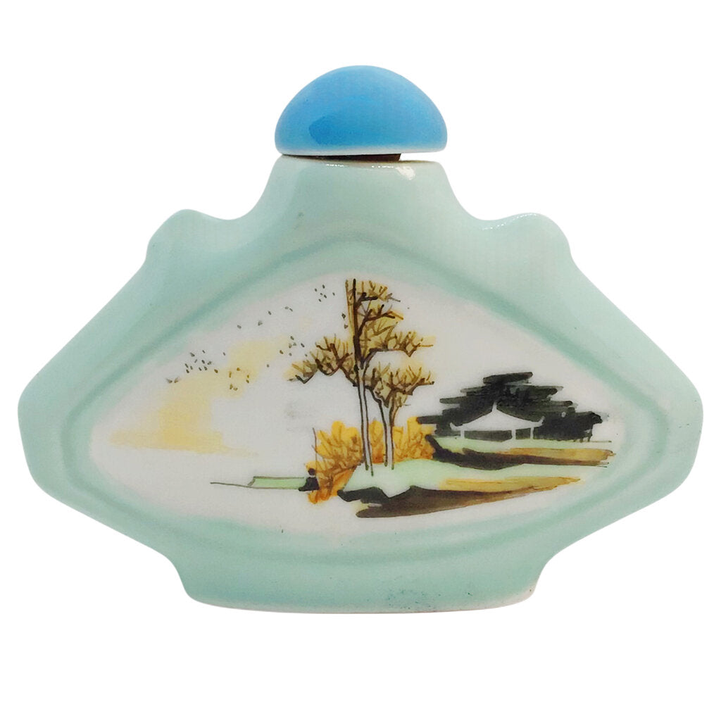 Unique Shape Porcelain Snuff Bottle w/ Painted Landscape