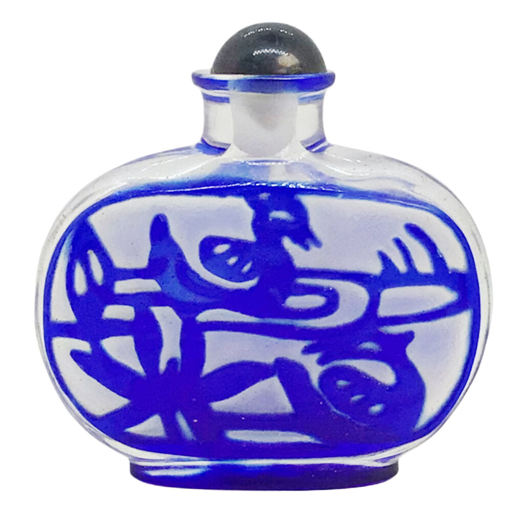 Peking Glass Snuff Bottle w/ Blue Flowers Overlay