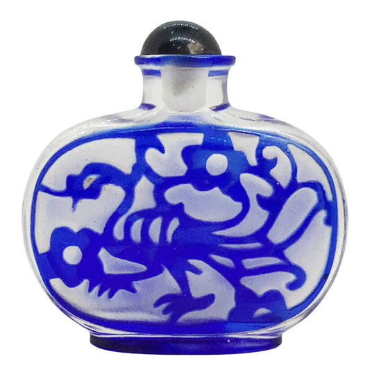 Peking Glass Snuff Bottle w/ Blue Flowers Overlay