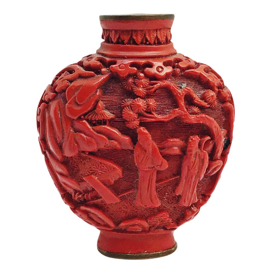 Antique Chinese Cinnabar Carved Snuff Bottle