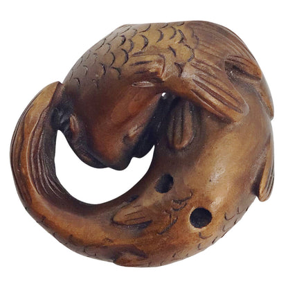 Japanese Hand-made Wood Netsuke of Twin Carps