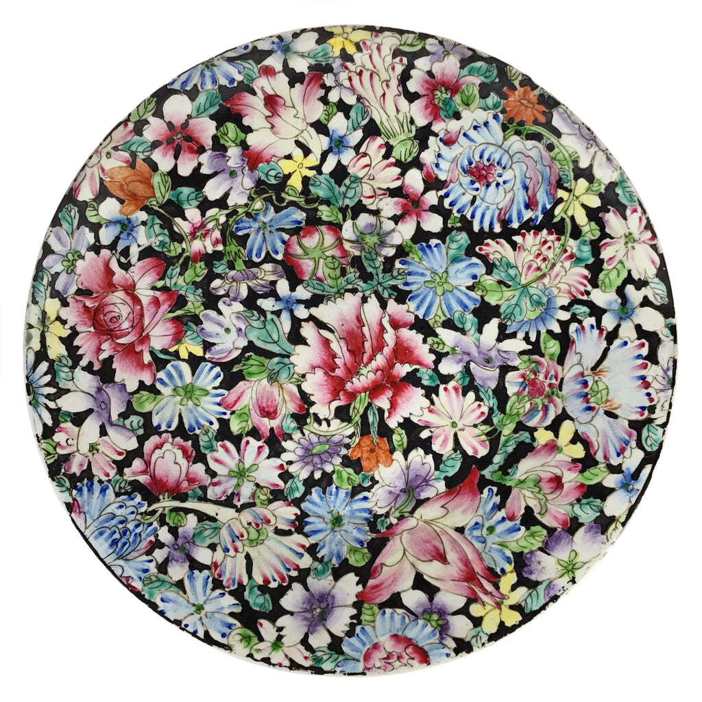 19th c. Chinese Famille Noire Millefleurs Porcelain Plate