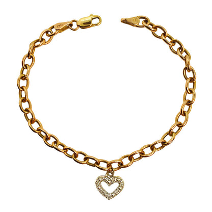 14Kt Gold Chain Bracelet w. Diamond Heart Charm