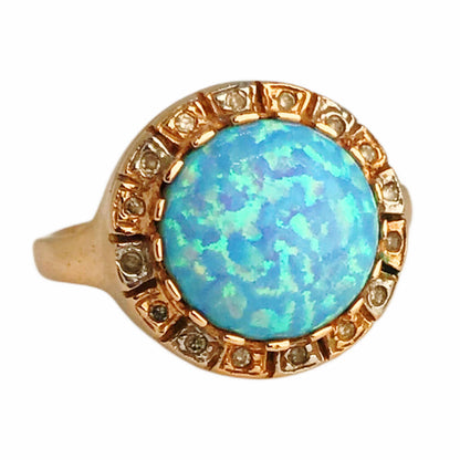 14Kt Gold Ring Set w. Faux Opal & Diamond Chips