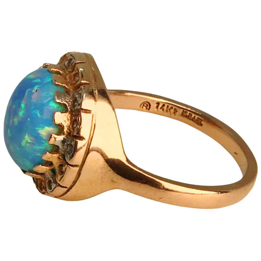 14Kt Gold Ring Set w. Faux Opal & Diamond Chips