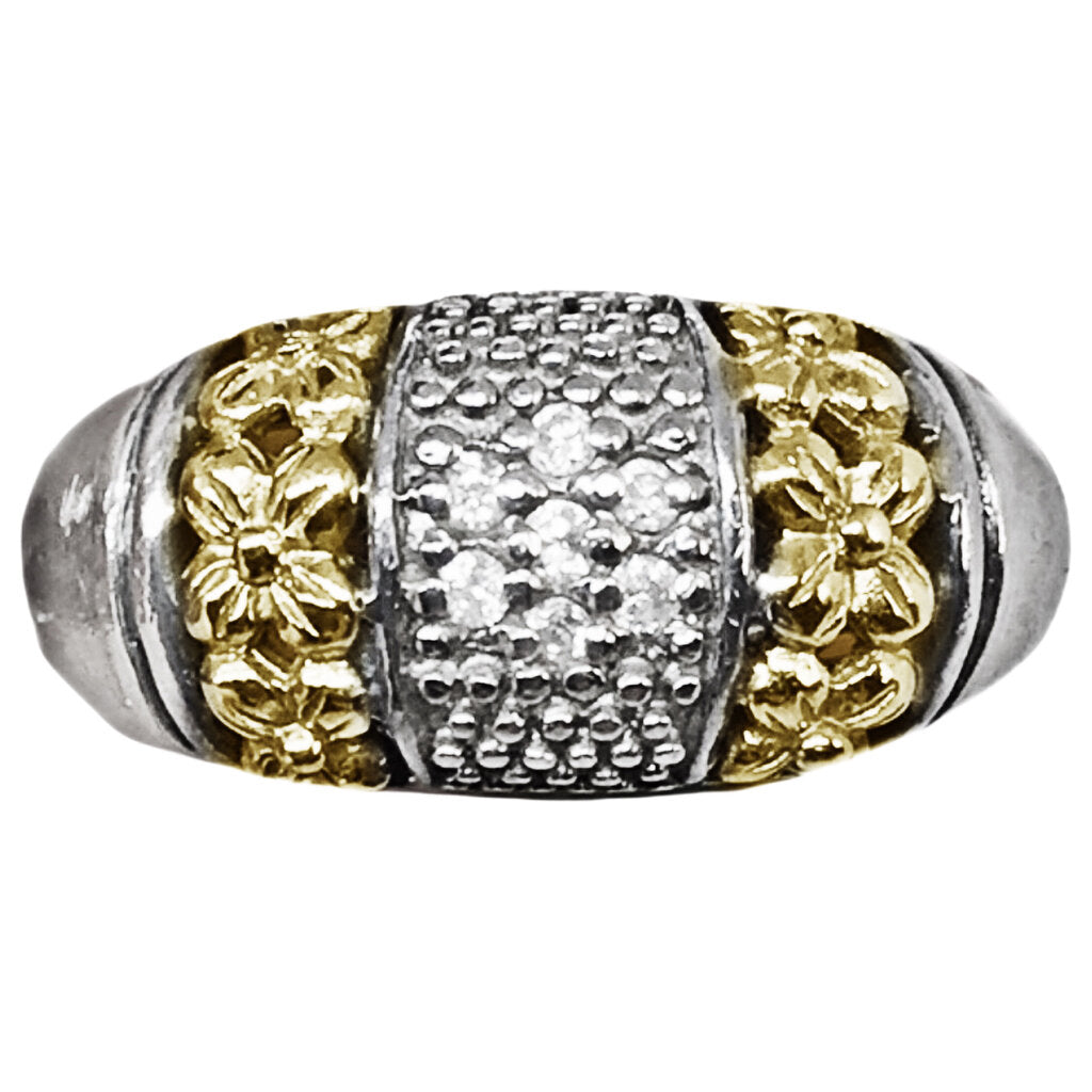 14Kt & Sterling Ring w. Tiny Diamonds