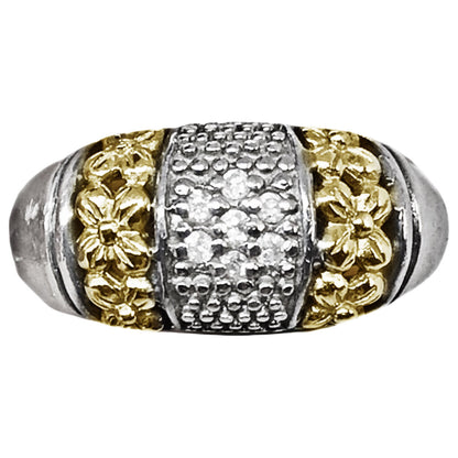 14Kt & Sterling Ring w. Tiny Diamonds