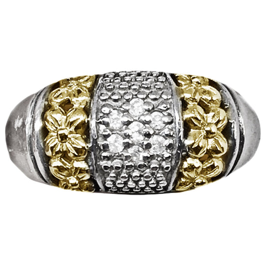 14Kt & Sterling Ring w. Tiny Diamonds