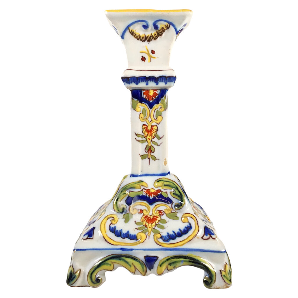 Gabriel Fourmaintraux Polychrome Faience Candlestick