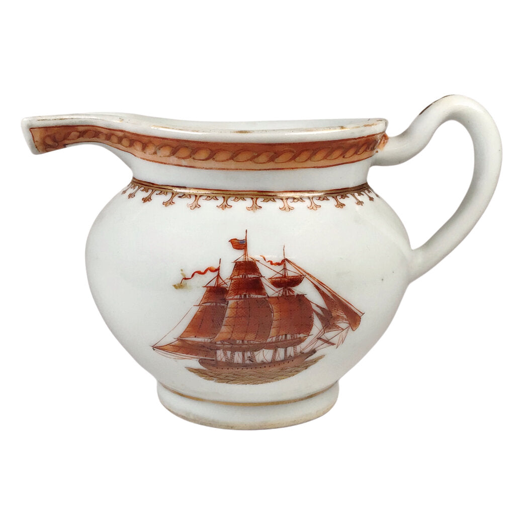 19th c. Chinese Export Porcelain Creamer w/Tall Ship