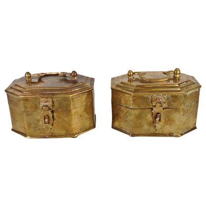 Pair/Antique Handmade Brass Paan Dans/Cricket Boxes