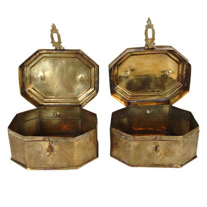 Pair/Antique Handmade Brass Paan Dans/Cricket Boxes