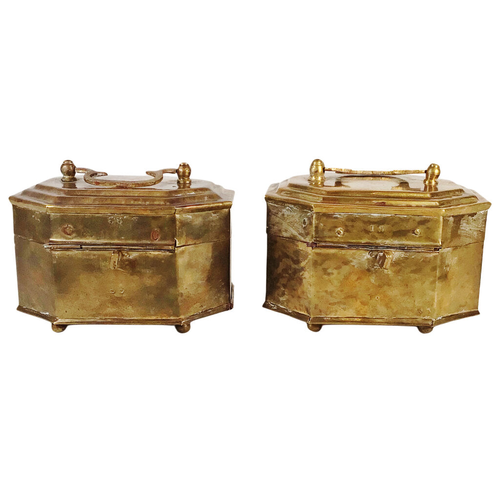 Pair/Antique Handmade Brass Paan Dans/Cricket Boxes