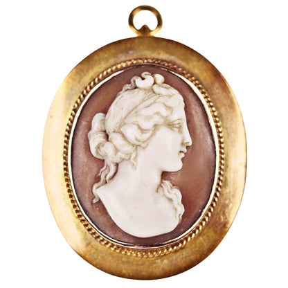 Domed Shell Cameo w. Classical Profile Mounted as a Brooch/Pendant in 14Kt Gold