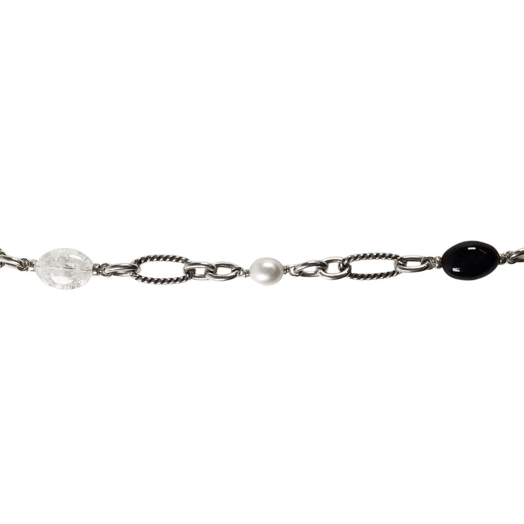 David Yurman Bijoux Sterling Figaro Necklace w, Pearl Rock Crystal & Onyx Beads