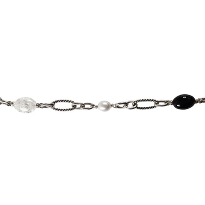 David Yurman Bijoux Sterling Figaro Necklace w, Pearl Rock Crystal & Onyx Beads