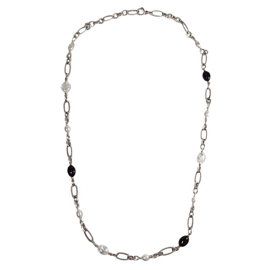 David Yurman Bijoux Sterling Figaro Necklace w, Pearl Rock Crystal & Onyx Beads